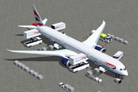 Screenshot of British Airways Boeing 787-10 with ground services.