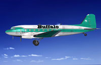 Side view of Buffalo Airways Basler BT64 in flight.