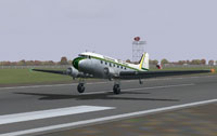 Screenshot of Channel Airways Douglas DC-3 taking off from runway.