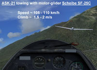 Screenshot taken from the cockpit of a glider in flight.