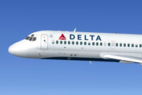 Side view of Delta Airlines McDonnell Douglas DC-9-20 in flight.