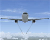 Screenshot of Airbus A321 in flight, leaving smoke trails.