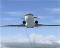 Screenshot of CRJ-700 in flight, leaving a smoke trail.