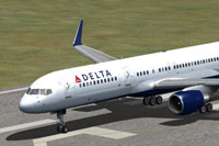 Screenshot of Delta Airlines Boeing 757 on runway.