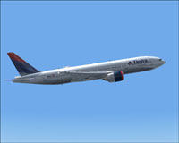 Screenshot of Delta Airlines Boeing 777-232ER in flight.