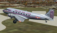 Screenshot of Delta Airlines Douglas DC-3 in the air.