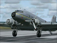 Screenshot of Douglas DC-3 with white and red propellers.