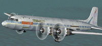 Screenshot of a ragged Douglas DC-6 Freighter in flight.