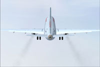 Screenshot of Embraer 190-LR in flight, leaving smoke trails.