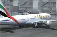 Screenshot of Emirates Boeing 777-200ER on the ground.
