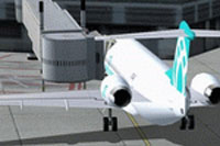 Screenshot of Air Bagan Fokker F-100 at the gate.