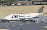 Screenshot of Frog international Boeing 747-400 on runway.