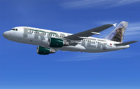 Screenshot of Frontier Airlines Airbus A319-111 in flight.