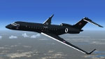 Screenshot of a black Global Express in flight.