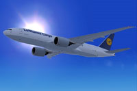 Screenshot of Lufthansa Cargo Boeing 777-FBT in flight.