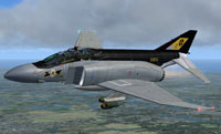 Screenshot of grey and black Phantom in flight.