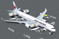 Screenshot of Japan Airlines Airbus A350-1000 with ground services.