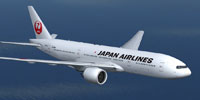 Screenshot of Japan Airlines Boeing 777-246ER in flight.
