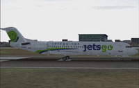 Screenshot of Jetsgo Fokker 100 V2 on runway.