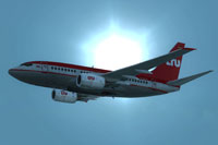 Screenshot of LTU Airlines Boeing 737-600 in flight.