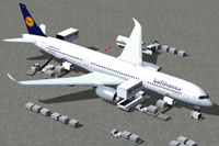 Screenshot of Lufthansa Airbus A350-1000 with ground services.