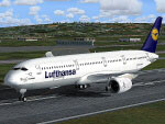 Screenshot of Lufthansa Airbus A350 on runway.