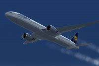 Screenshot of Lufthansa Boeing 777-300ER in flight.