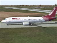 Screenshot of Mark Air Boeing 737-400 on runway.