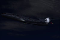Screenshot of Mexicana Boeing 727-200 in flight at night.