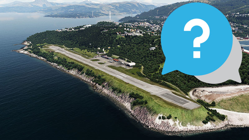 An ORBX airport in P3D overlaid with a question icon.