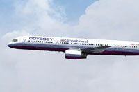 Screenshot of Odyssey International Boeing 757-200 in flight.