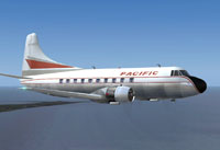 Side view of Pacific Airlines Martin 404 in the air.