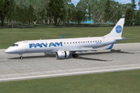 Screenshot of Pan American Embraer E-190 on runway.