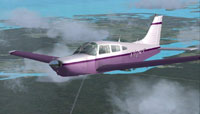 Screenshot of purple and white Piper PA28 TT in flight.