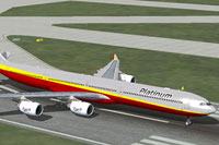 Screenshot of Platinum Airways Airbus A340-600 on runway.