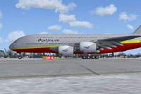 Screenshot of Platinum Airways Airbus A380-800 on the ground.