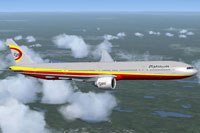 Screenshot of Platinum Airways Boeing 777-300 ER in flight.