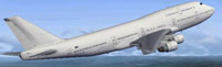 Screenshot of a white Boeing 747-400 in flight.