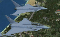 Screenshot of two RAF Eurofighters in flight.