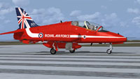 Screenshot of RAF Red Arrow Hawk T.1 on runway.