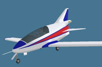 Screenshot of a red, white and blue BD-5.