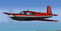 Screenshot of red and black Mooney Acclaim Turbo Prop in flight.
