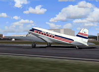Screenshot of Reeve Aleutian Douglas DC3 on runway.
