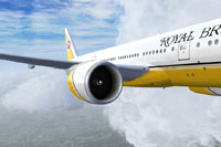 Screenshot showing the engine and fuselage of the Royal Brunei Boeing 777-200LR.
