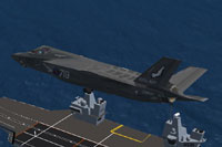 Screenshot of Royal Navy F-35B 899 NAS flying over carrier.