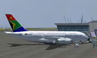 Screenshot of SAA Airbus A380-800 on the ground.