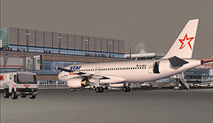 Star Airlines Airbus A320 in FS2004 at gate.