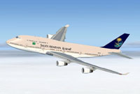Screenshot of Saudi Arabian Boeing 747-400 in flight.