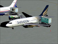 Screenshot of Shaheen Air International 737-200 on the ground.
