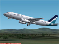 Screenshot of Silk Air Airbus A320 shortly after take-off.